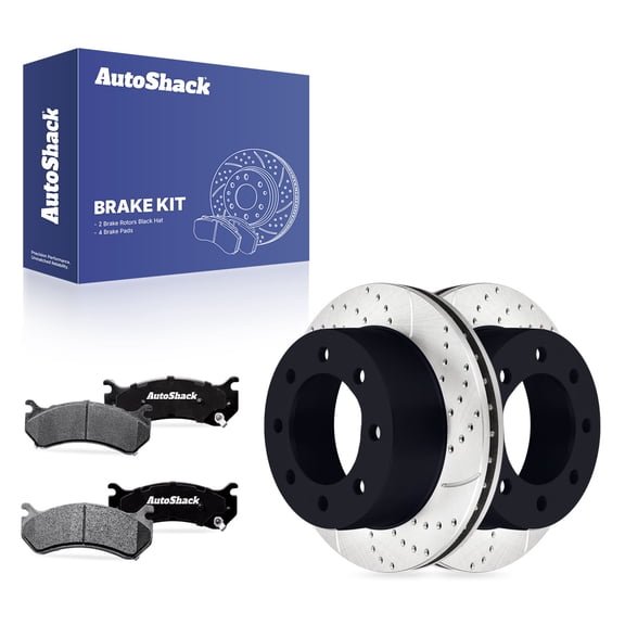 AutoShack Rear Vented Drilled & Slotted E-Coated Brake Rotors   Ceramic Pads 6-PC Brake Kit Replacement for 2001-2010 Chevrolet Silverado 2500 HD 1999-2004 GMC Sierra 2500 ShadowGuard 12.99" (330 mm)