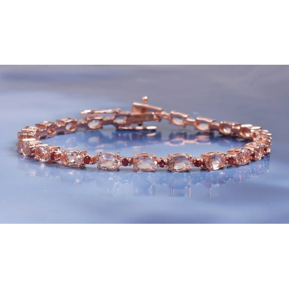 Morganite & Ruby Tennis Bracelet,Silver 14K Gold Bridal Birthstone Jewelry,women Gifts for her