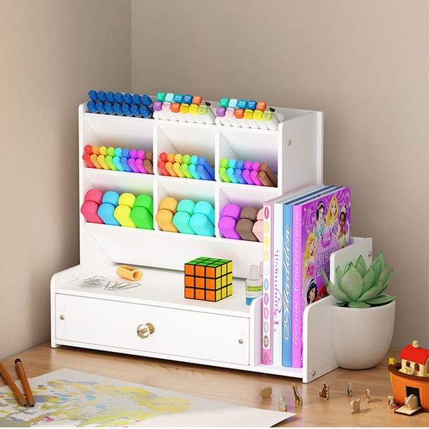 Organizador De Escritorio Con Cajones IVEOPPE - Soporte Para Bolígrafos, Con 3 Cajones Y 5 Compartimentos, Multifuncional Para Oficina Y Casa