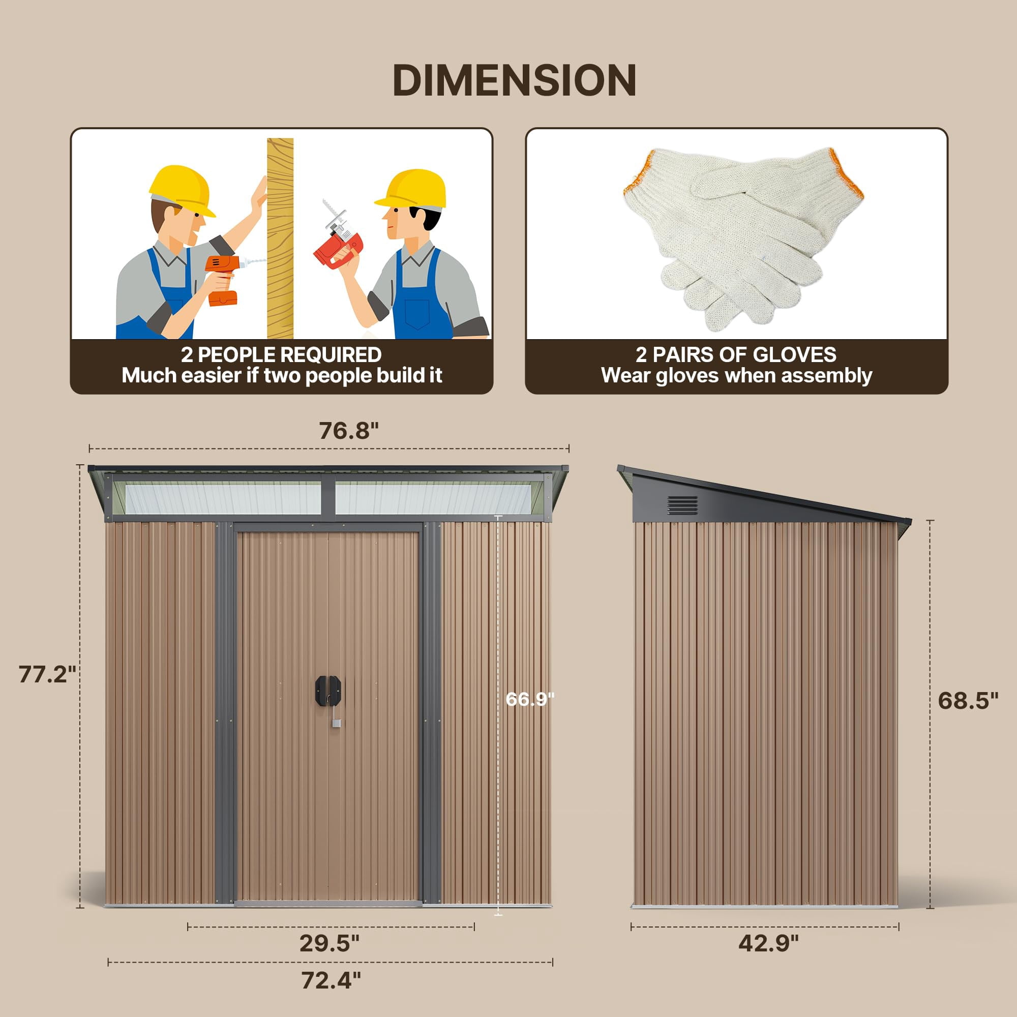 Lofka Outdoor Storage Shed with with Sliding Door, 6x4" Metal Garden Shed with Transparent Panel Windows for Patio & Lawn, Brown