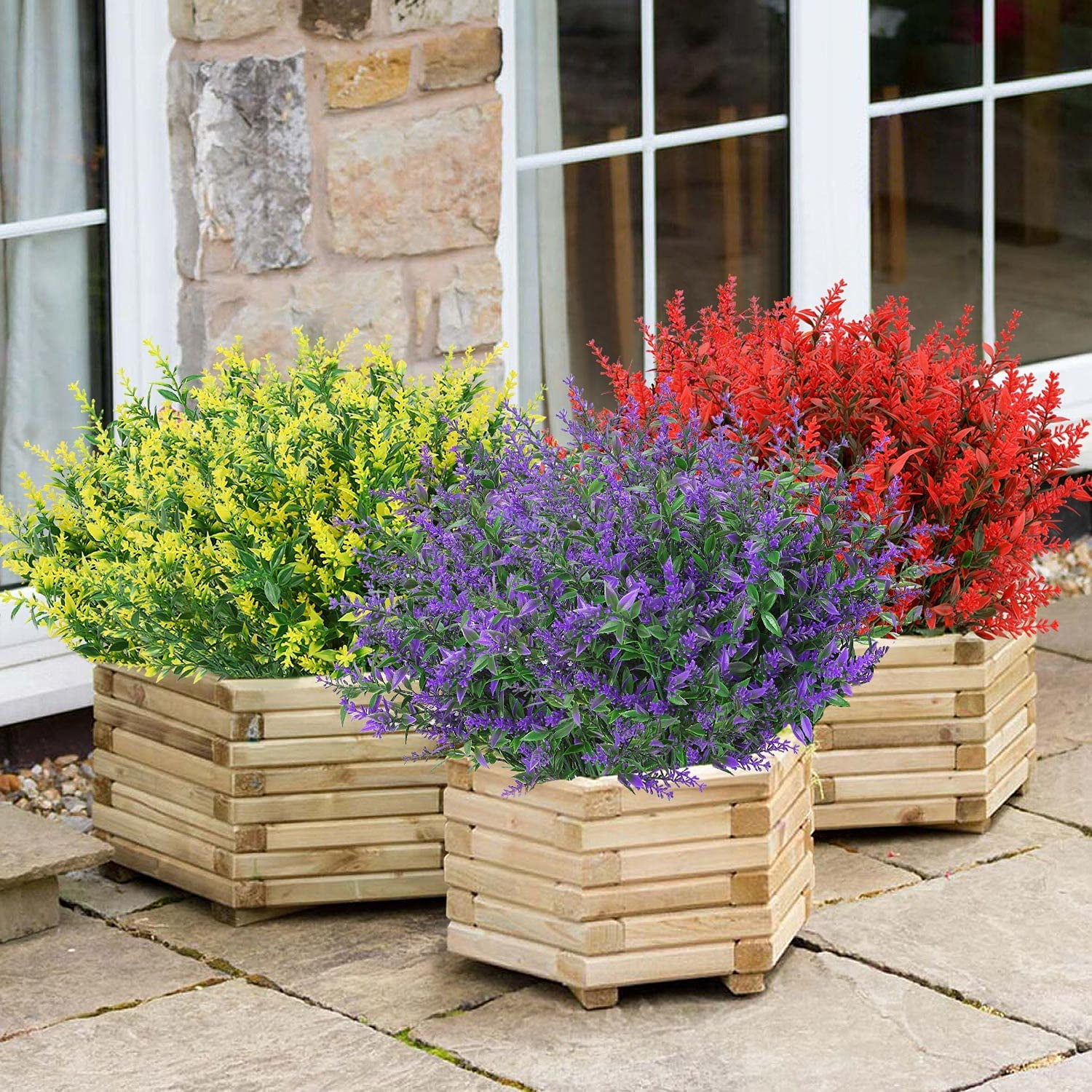 MAMOWEAR Artificial Lavender Flowers Outdoor Flowers UV Resistant Plastic Artificial Plants Fake Shrubs Flowers Greenery Bushes for Outdoor Garden Home Porch Box Decor(16PCS Purple)