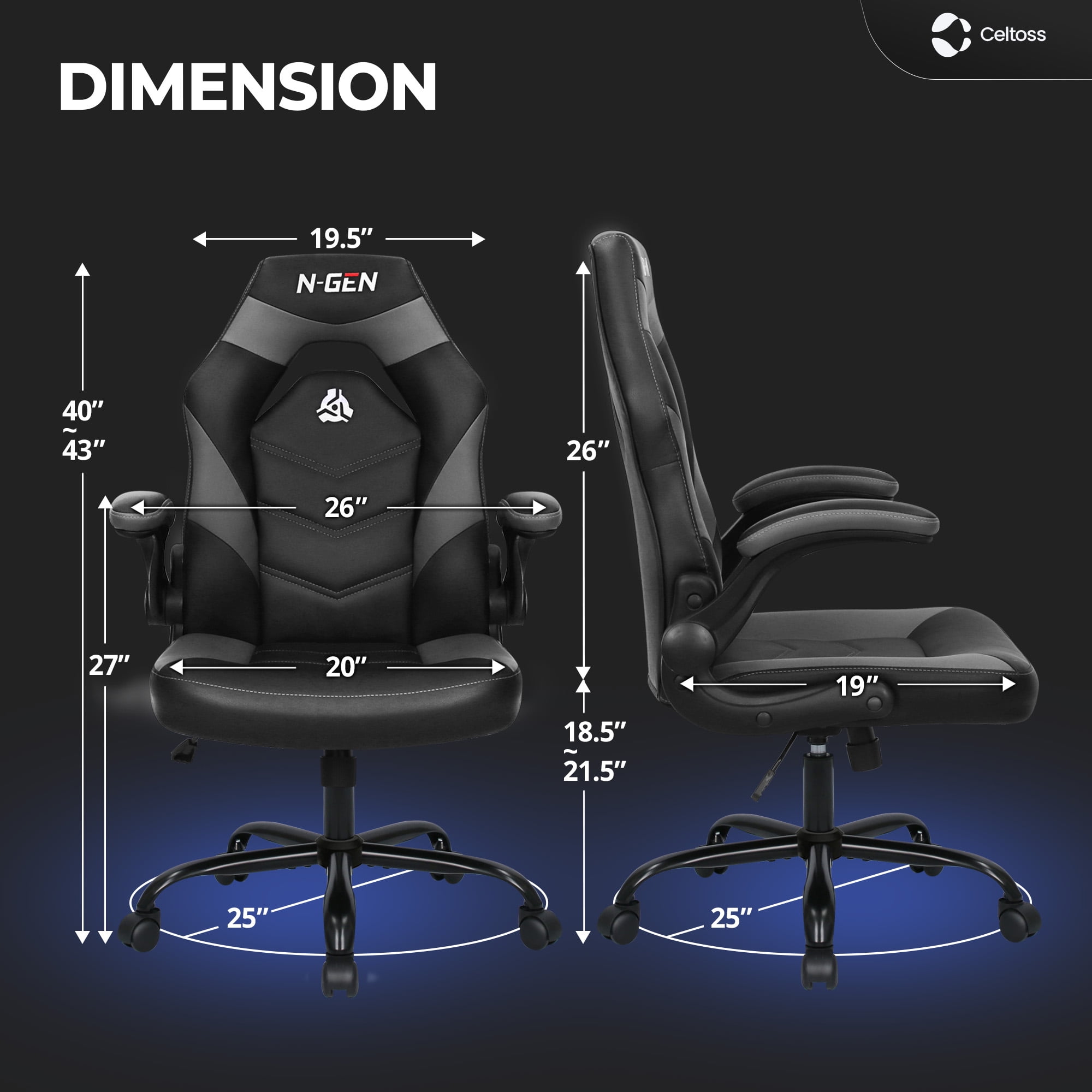 CELTOSS Gray Gaming Chair, Flip-up Armrest Computer Chair Ergonomic Office Chair PU Leather Desk Chair Executive Adjustable Swivel Task Chair