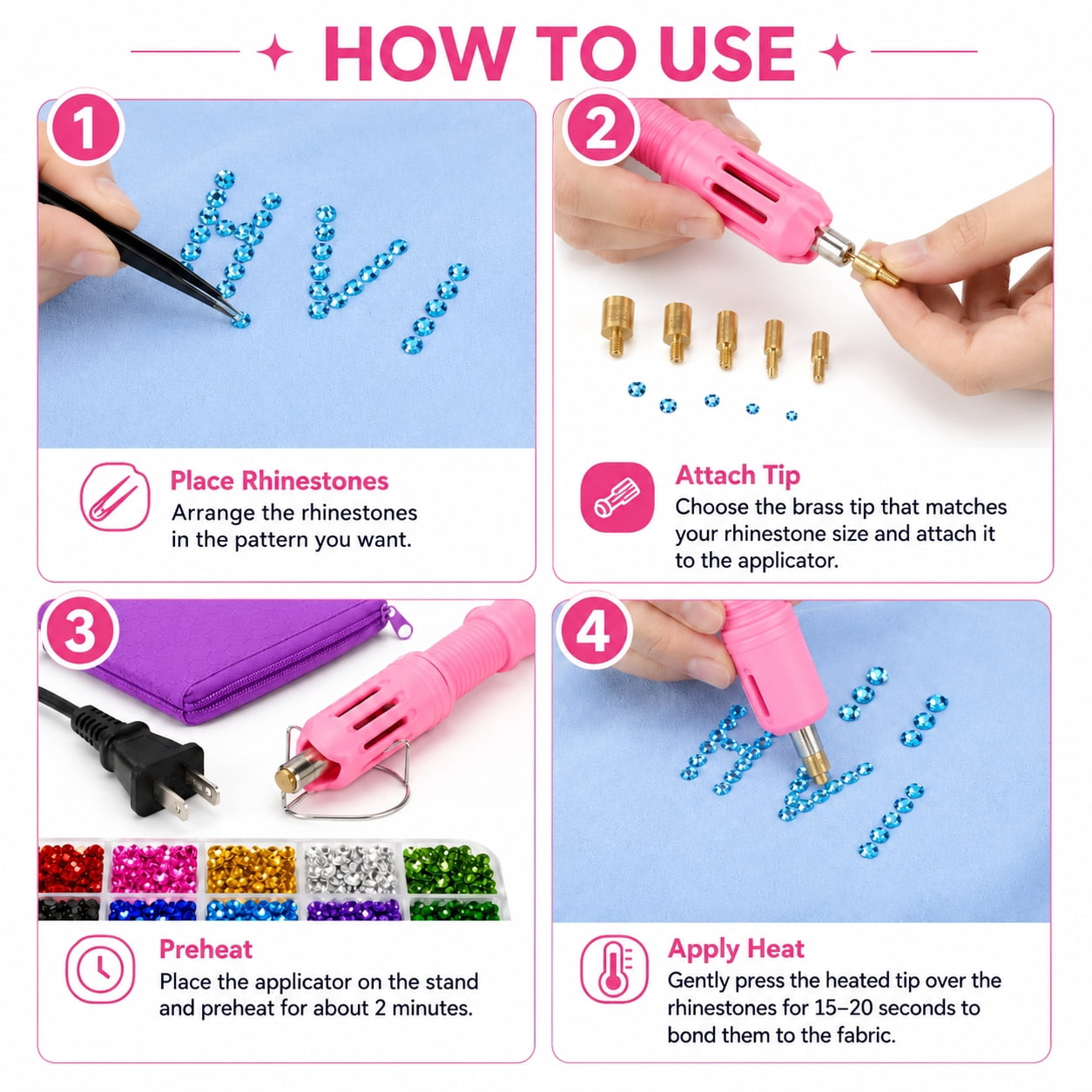 Hotfix Rhinestones Applicator Kit,Compatible with Bedazzler Kit With Rhinestones, Hot Fix Rhinestone Setter Tool Kit, Heat Fixed Machine Gun Set For Clothes Fabric Clothing Wood Cardstock Leather