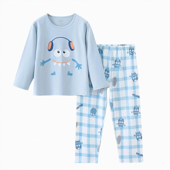 JUMEYU Girls Pjs Sets Cute Little & Big Girls Pajamas - Comfy Long Sleeves 2 PC PJS Size 8-9 (Light Blue,8-9 Years)