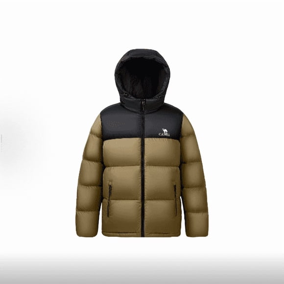 Chaqueta de plumón CAMEL 600+ Fill Power con capucha unisex, talla L