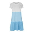 thumbnail image 4 of Delliss Dresses for Women Casual Summer Stripe Dot Patchwork V-Neck Short Sleeve Swing Dresses Beach Casual Loose Sundress, 4 of 6