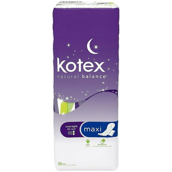 Kotex Natural Balance Maxi Pads, Overnight 28 ea (Pack of 3)