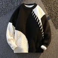 thumbnail image 2 of YLSDY Men's Korean Style Patchwork Knit Sweater Slim Fit Crew Neck Long Sleeve Pullover Casual Knitted Sweater Black L, 2 of 5