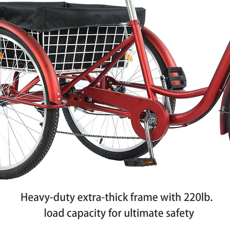 JSTUOKE 24 7 Speed Adult Tricycle 3 Wheel Adjustable Seat Bell Basket Outdoor Activities Red Walmart