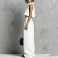 thumbnail image 2 of Trendy Outfits for Women 2 Piece Sleeveless Turtleneck Tank Crop Top & Wide Leg Baggy Pants Set with Pockets (M, White), 2 of 6