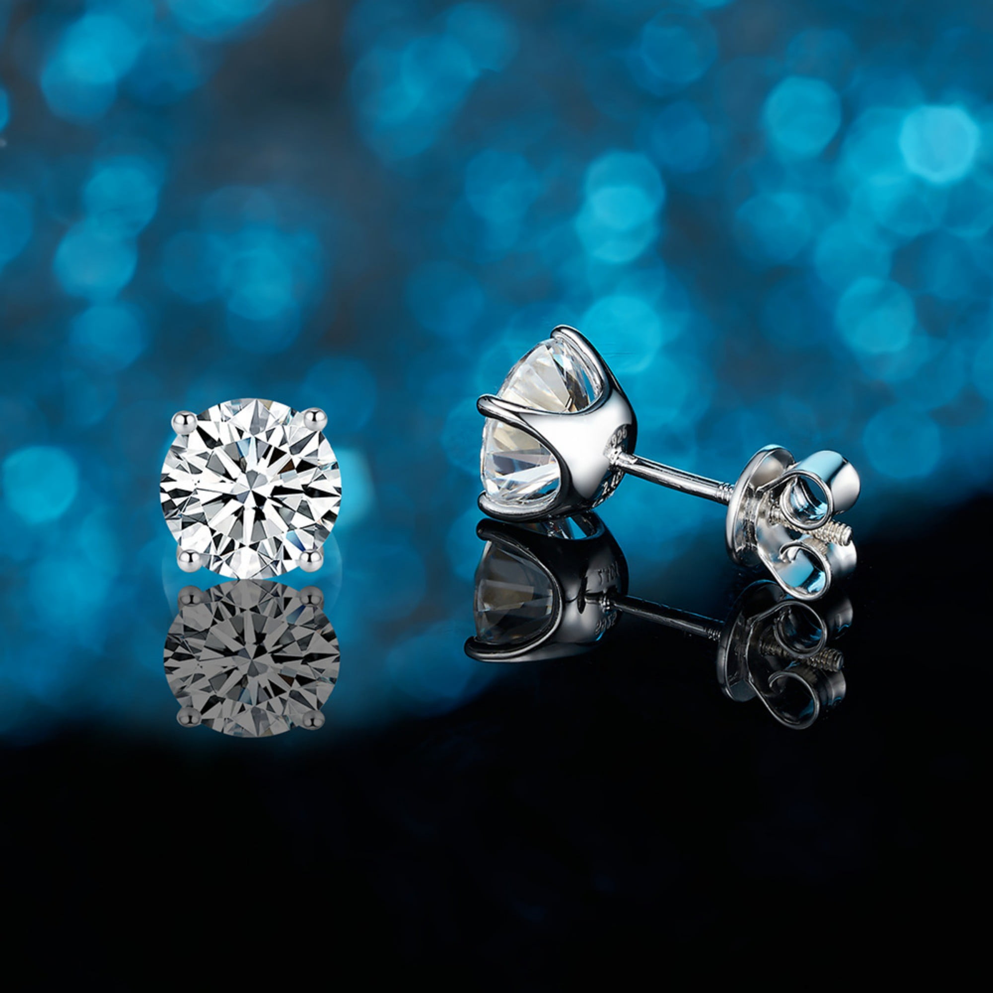 AEHIO® Moissanite Stud Earrings, 0.3ct-3.00ct DF Color Brilliant Round Cut Lab Created Diamond Earrings 18K White Gold Plated Silver Screw Backs for Women Men