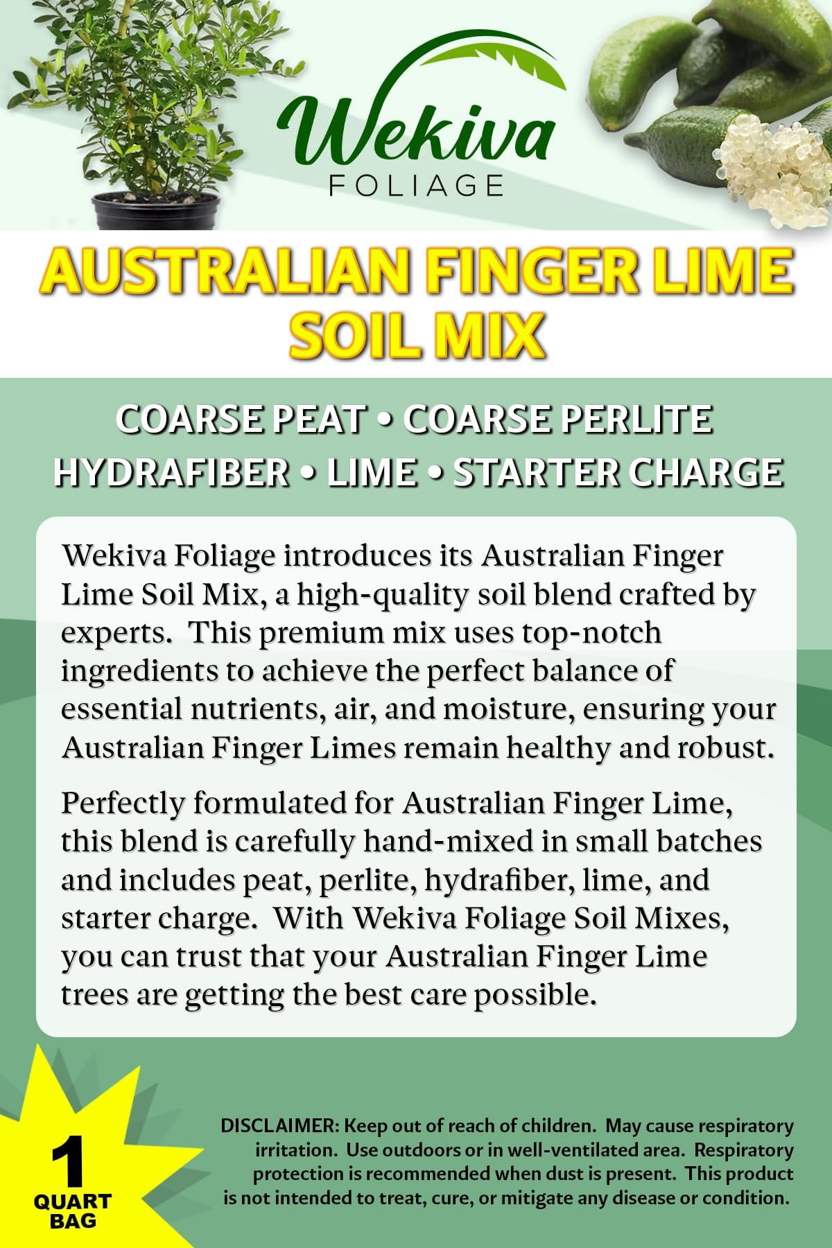 Australian Finger Lime Tree Growing Soil Mix  4 Quarts - Custom Soil Blend  Potting Mix for Australian Finger Lime Trees  Developed by and for Professional Nursery Growers - Nutrient-Rich Formula