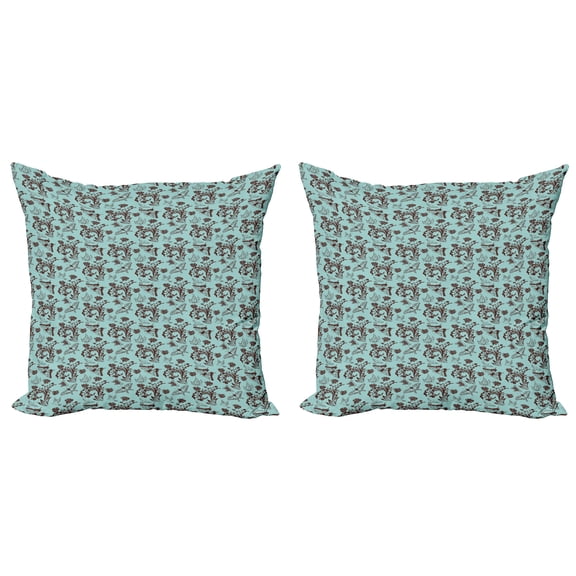 Ambesonne Floral Throw Pillow Cover 2 Pack, Nature Birds, 16", Pale Blue Brown