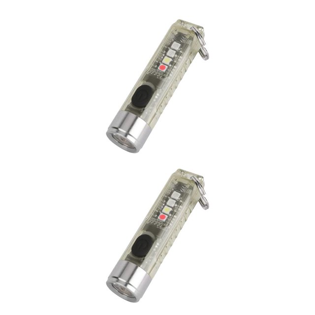 Ounissouiy Llavero linterna llavero antorcha 5 engranajes brillo luz exterior herramienta de iluminación para senderismo mochilero pesca nocturna Blanco fluorescente 2piezas