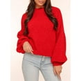thumbnail image 6 of Women'S Oversized Sweater Crewneck Fall Winter Long Sleeve Fuzzy Warm Knit Pullover Sweaters Trendy Outfits Red M, 6 of 8