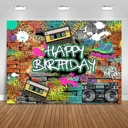 Custom Graffiti 80's 90's Birthday Backdrop Urban Retro Birthday Party Background 80's 90's Hip Hop Rock Birthday Party Cake Table Decoration Banner Photo Booth Props (7x5ft)