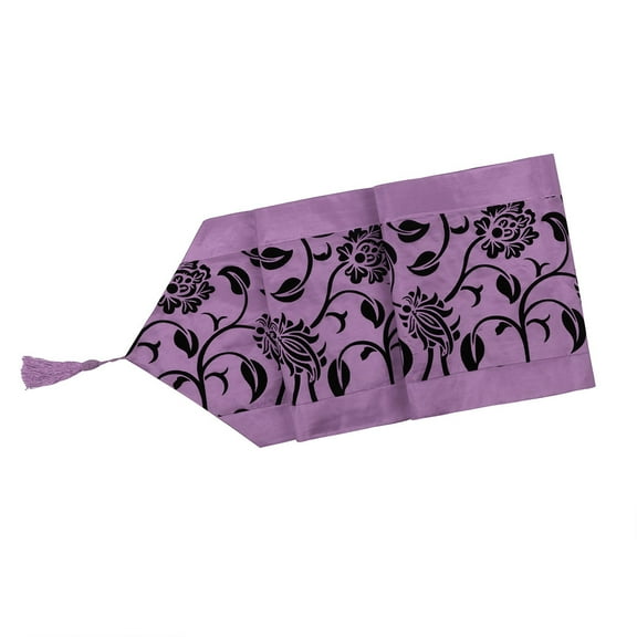 PiccoCasa Flower Blossom Flocked Damask Table Runner Home Decor, 76"X11", Purple