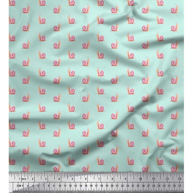 Soimoi Polyester Crepe Fabric Snail Insects Decor Fabric Printed Yard 42 Inch Wide