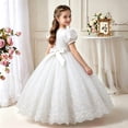 thumbnail image 5 of Girls Puff Sleeve Bow Ball Gown Dress Embroidered Mesh Floor Length Birthday Party Pageant Princess Dress (13-14 Y, White), 5 of 8
