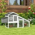 thumbnail image 2 of PawHut 69" Chicken Coop Wooden Hen House with Run, Nesting Box, Tray, Grey, 2 of 10