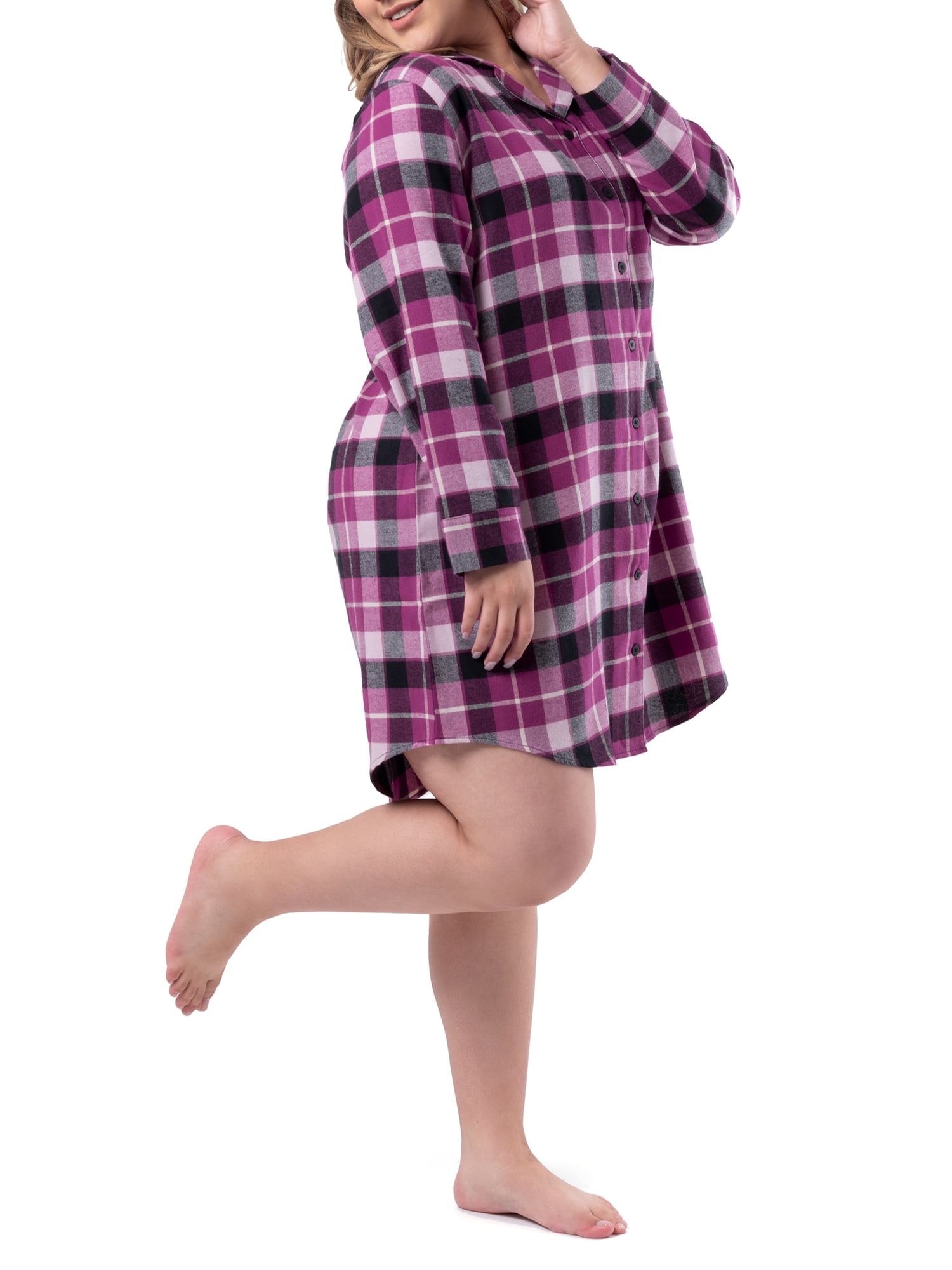 Fruit of the Loom Women's Beyond Soft Long Sleeve Button Down Flannel Sleepshirt, Sizes S-4X