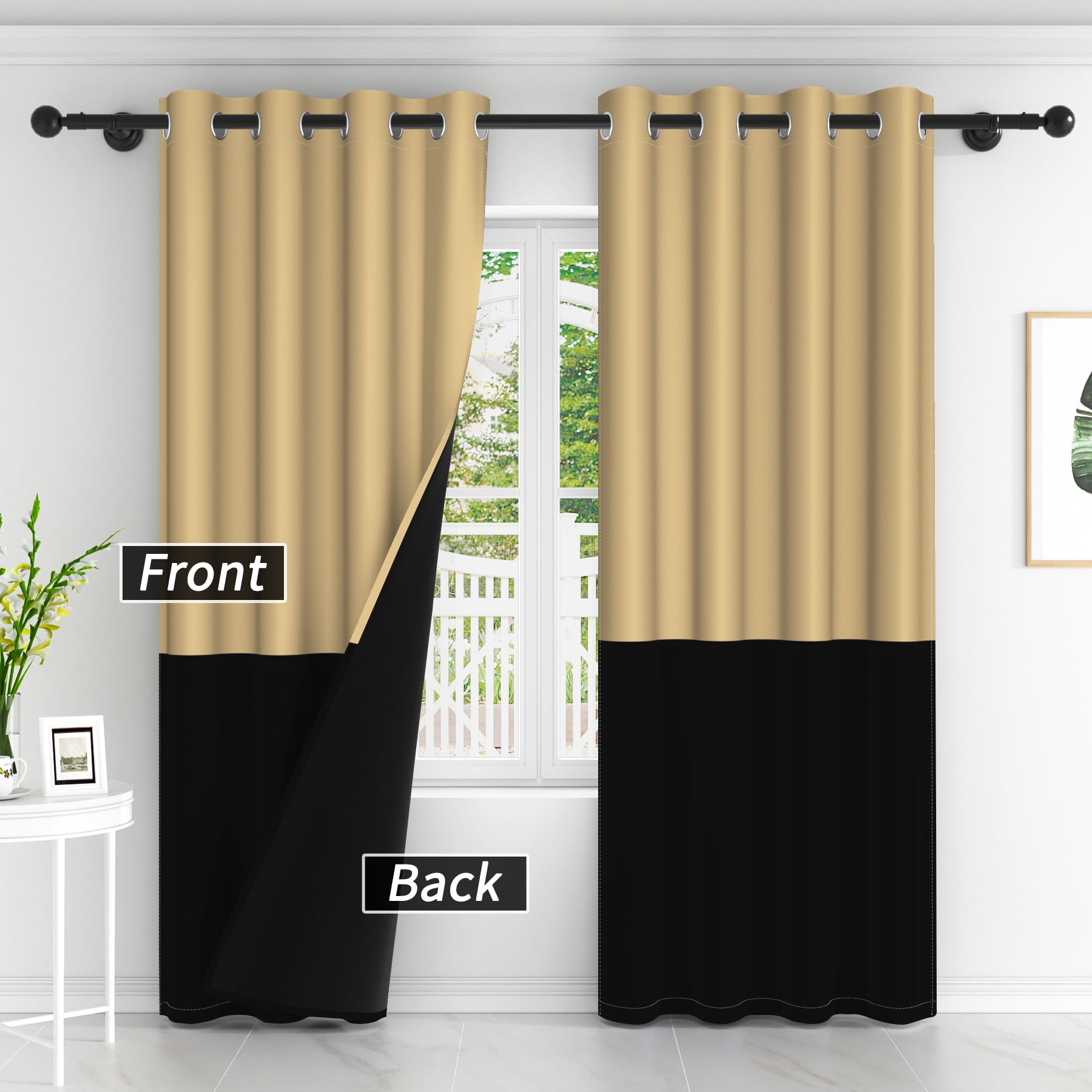 Lfeey Yellow and Black Blackout Curtains, Grommet Curtains for Bedrooms, 42x63, 2 Panels