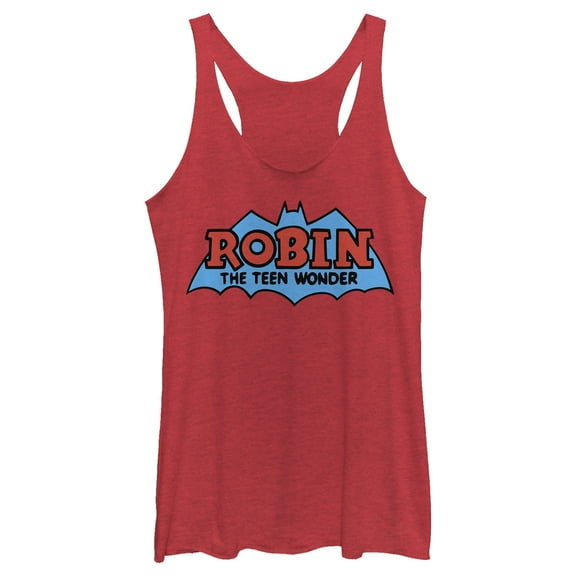 Women's Batman Logo Boy Wonder Robin  Racerback Tank Top Red Heather Small