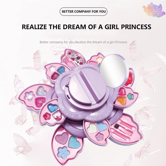 Kids Pretend Princess Cosmetic Makeup Playset, Flower Shaped Multi-layer Beauty Case with Mirror and Simulation Cosmetics, Dress Up Pretend Play House Toys for Kids Ages 3 and Up