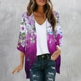 thumbnail image 2 of CFLVAEK Plus Size Womens Cardigans Trendy Floral Print Kimono Cardigan Casual 3/4 Sleeve Open Front Cover Ups Elegant Curved Hem Clothing Pink L, 2 of 6