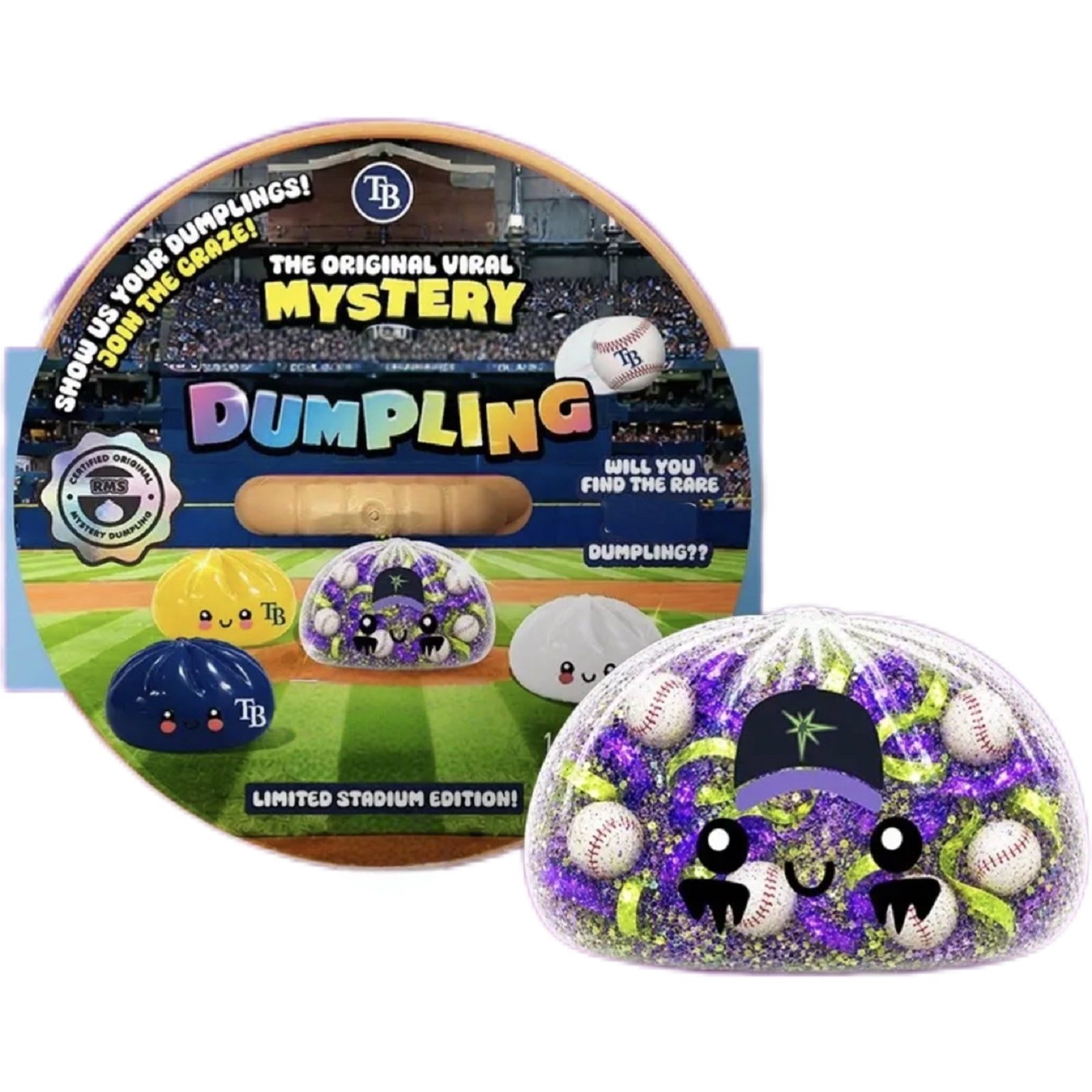 Limited Stadium Edition Mystery Dumpling Squishy, Glitter‑Filled Baseball Collectible Squeeze Stress Ball, Soft Sensory Fidget Toy, Mystery Unboxing Toy With Rare Hidden Variant For Novelty Gifts