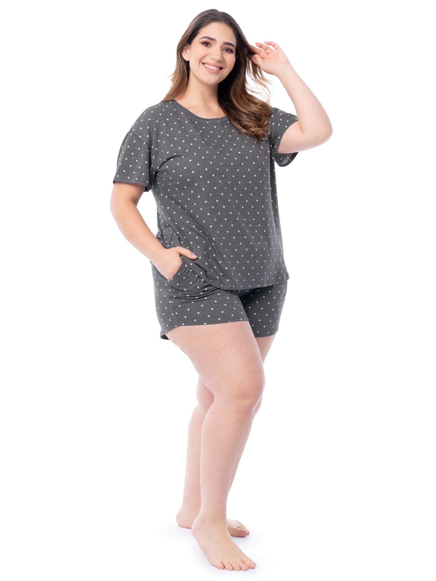 Fruit of the Loom Women's Soft and Breathable Short Sleeve Crew Top & Pajama Short Set, Sizes S-4X
