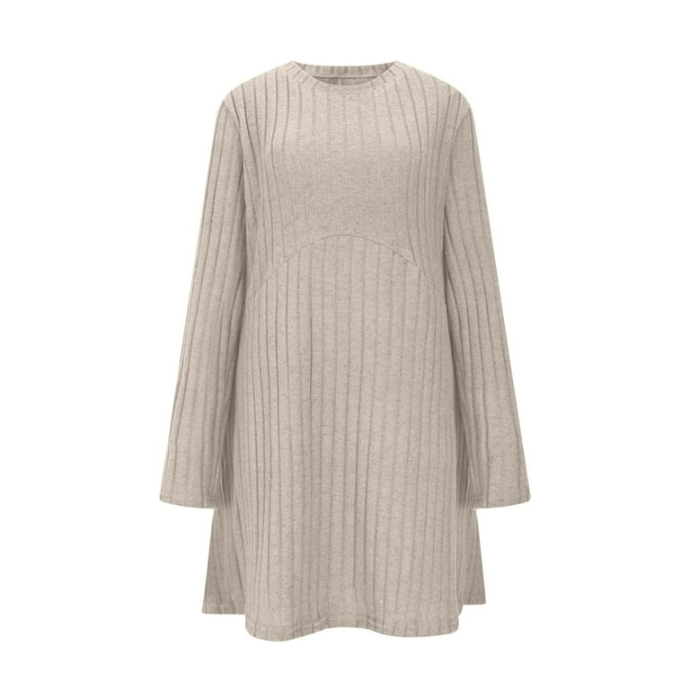Maean Women's Dress Ribbed Knit Long Sleeve Sweaters Dresses V Neck Loose  Midi Wedding Midi Dress - Walmart.com