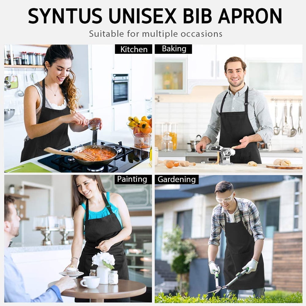 Kitchen Apron with Pockets for Men Women, Oil Stain Resistant, Black, Pack of 10Pcs