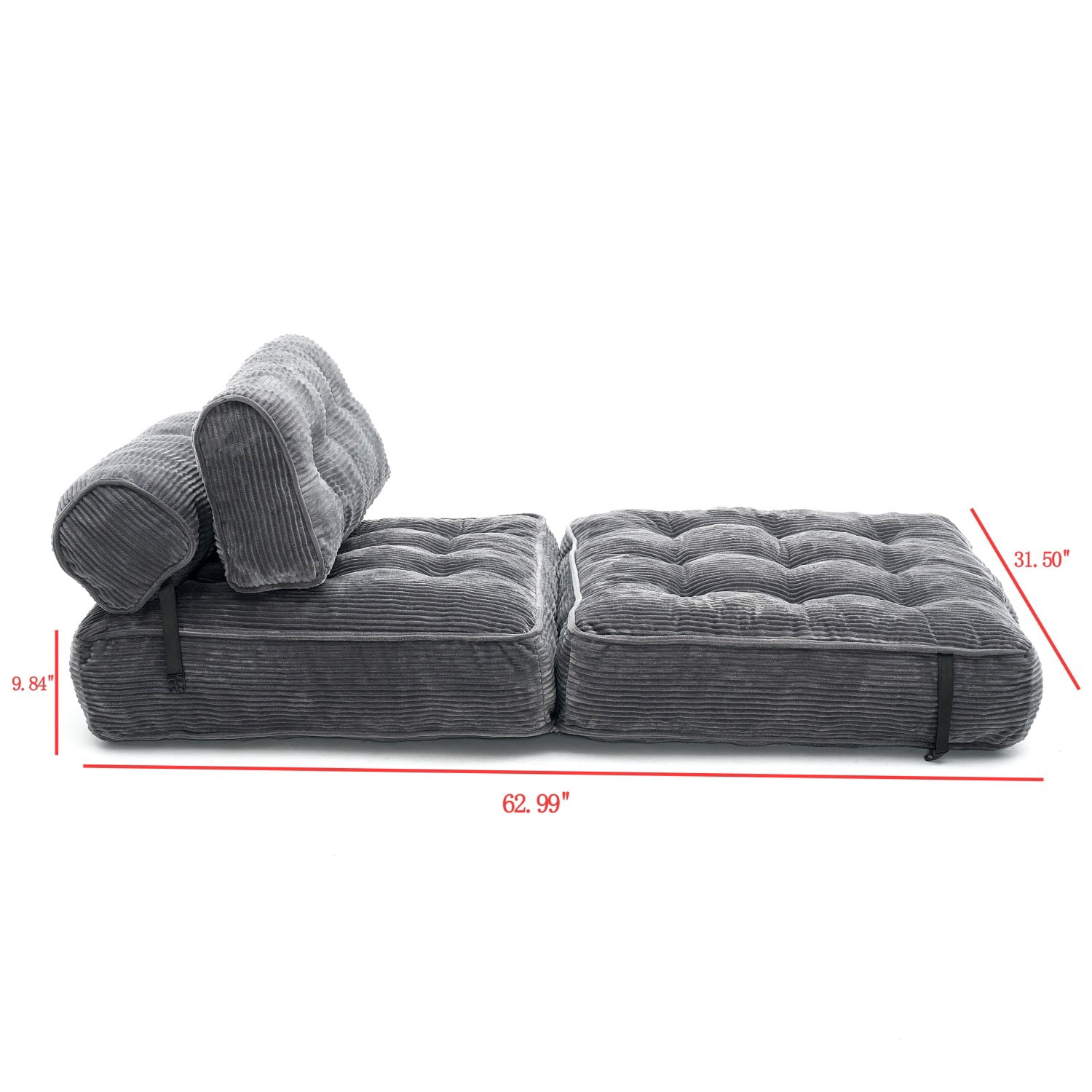 Folding Sofa Bed, Convertible Sleeper Chair Bed with Headrest & Lumbar Pillow, Foldable Floor Sofa Mattress for Living Room, Bedroom, Small Space, Grey