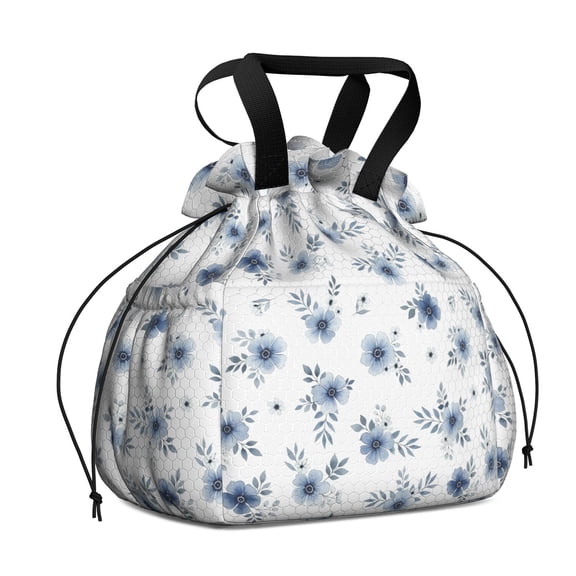 Pioneer Flower Floral Print Pattern Drawstring Lunch Bag Women - Drawstring Lunch Bag Insulated for Work Office - Stain-Resistant Large Lunchbags for Women with Multi-Pockets