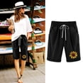 thumbnail image 2 of Top and Shorts Sets for Women, Womens Elastic Waist Sunflower Printing Drawstring Shorts, 2 of 4