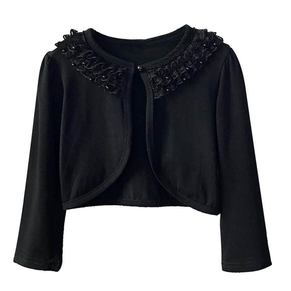 MeetoTime Girls Lightweight Shrug Long Sleeve Bolero Kids Cotton Cardigan Lace Trimmed Cover Up for Dress