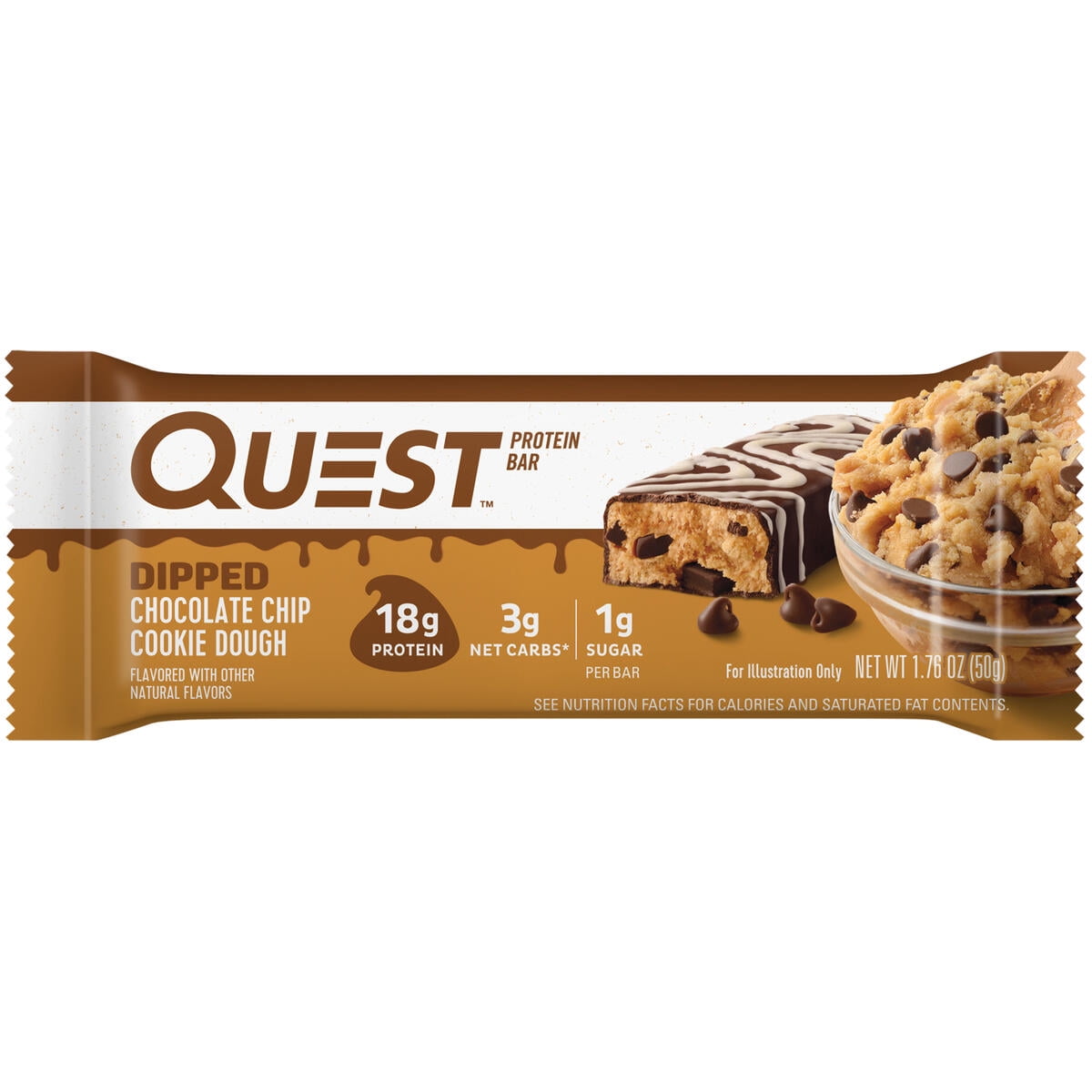 (6 pack) Quest Dipped Protein Bars, 18g Protein, Gluten Free, Chocolate Chip Cookie Dough, 4 Count