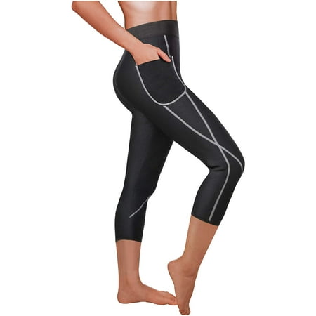 

Junlan Women Sauna Fitness Workout Sweat Pant Fashion Design Slimming Neoprene Hot Body Shaper Leggings(Black S)