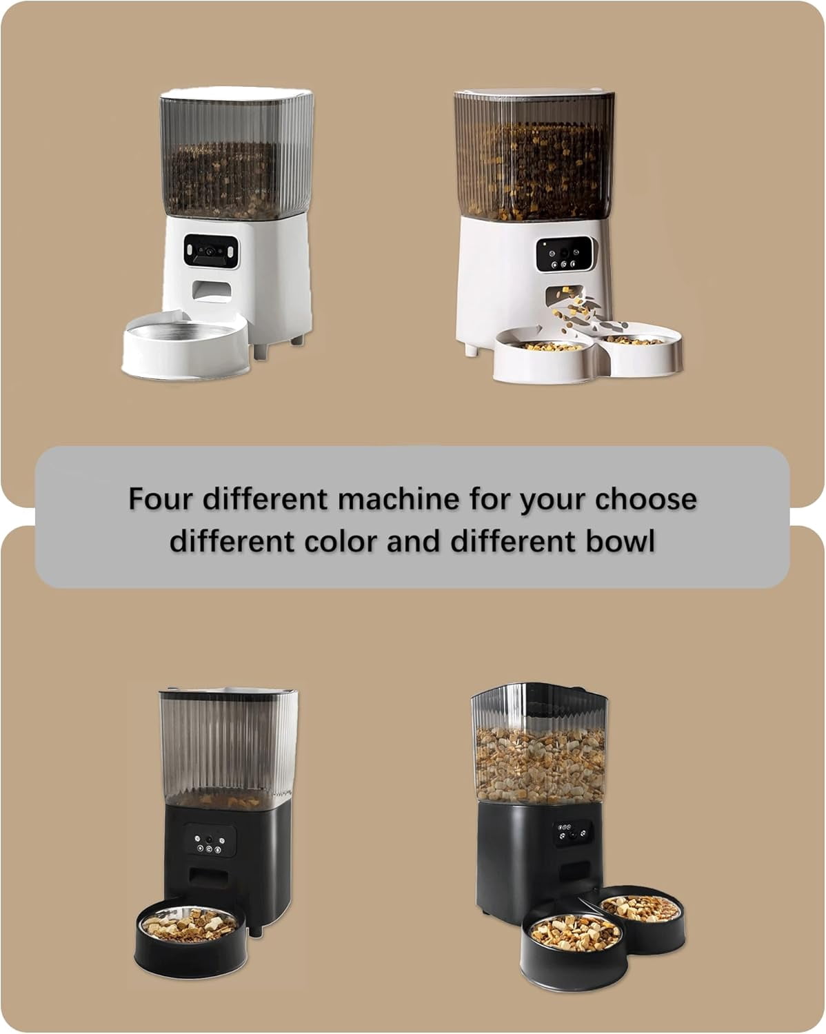 DENZUS Automatic Cat Feeder 2 Cats with Camera, 5L Dual Pet Auto Timed Electric Smart App Food Feeding Dispenser (White, 2 Bowls)