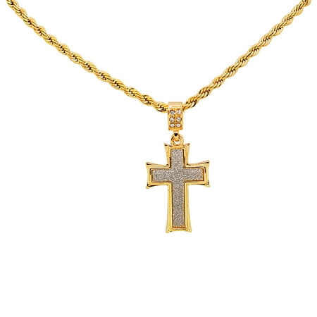 14K Gold Plated Hip Hop Bling Stardust Flared Out Cross With 3mm 24
