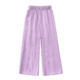 thumbnail image 5 of Ixbnca Long Pants for Girls Textured Wide Leg Solid Color Pants Lounge Elastic High Waist Comfy Vacation Trousers, 5 of 6