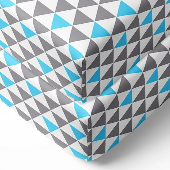 Crib or Toddler Bed Fitted Sheet 100% Cotton Percale, Woodlands Aqua/Navy/Grey