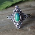 thumbnail image 2 of Turquoise Ring 925Silver Natural Turquoise Gemstone Solitaire Floral Design Ring, 2 of 6
