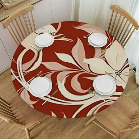

Tllo0ord Red White Peach Fitted Tablecloth Round Floral Natural Table Cloth Polyester Cover for Kitchen Dining Party Fits Tables 54-58