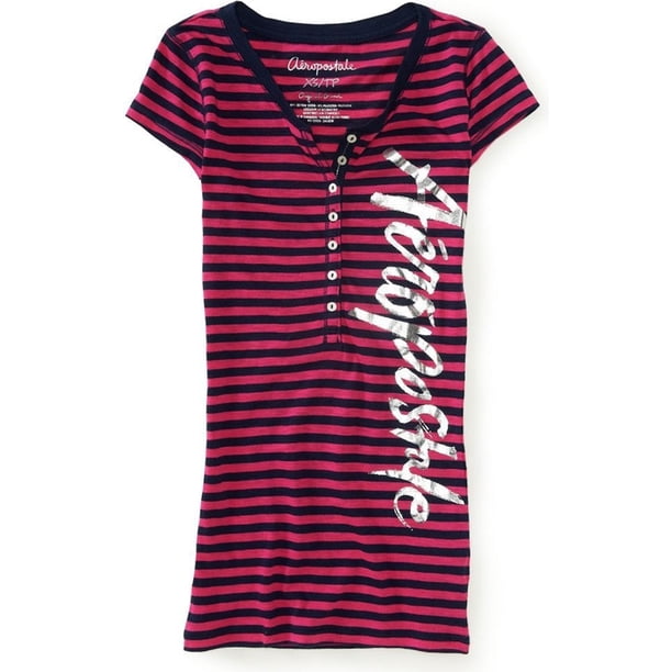 Aeropostale - Camiseta henley a rayas para mujer, color rosa, talla mediana