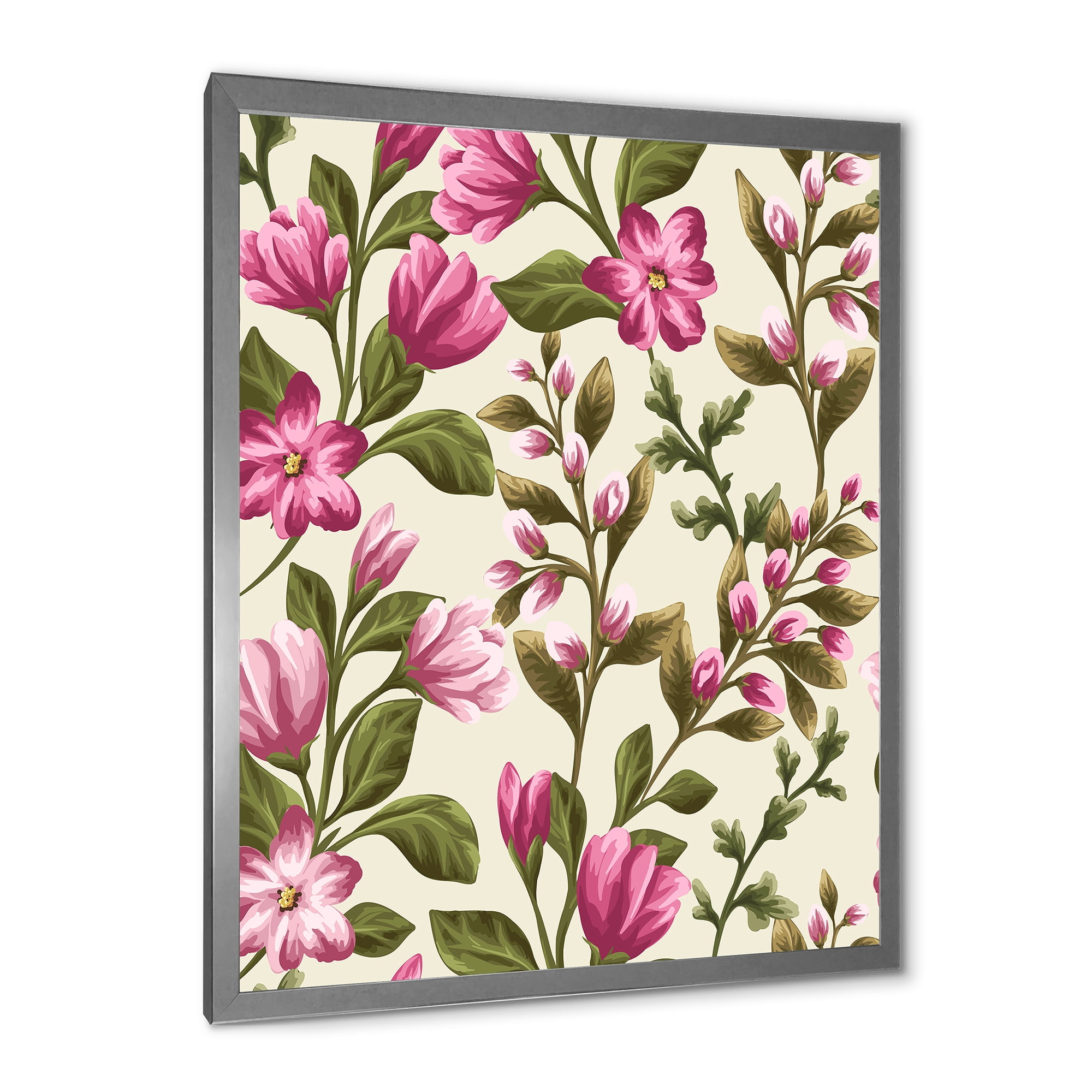 Designart 'Pink Vintage Wildflowers' Traditional Framed Art Print