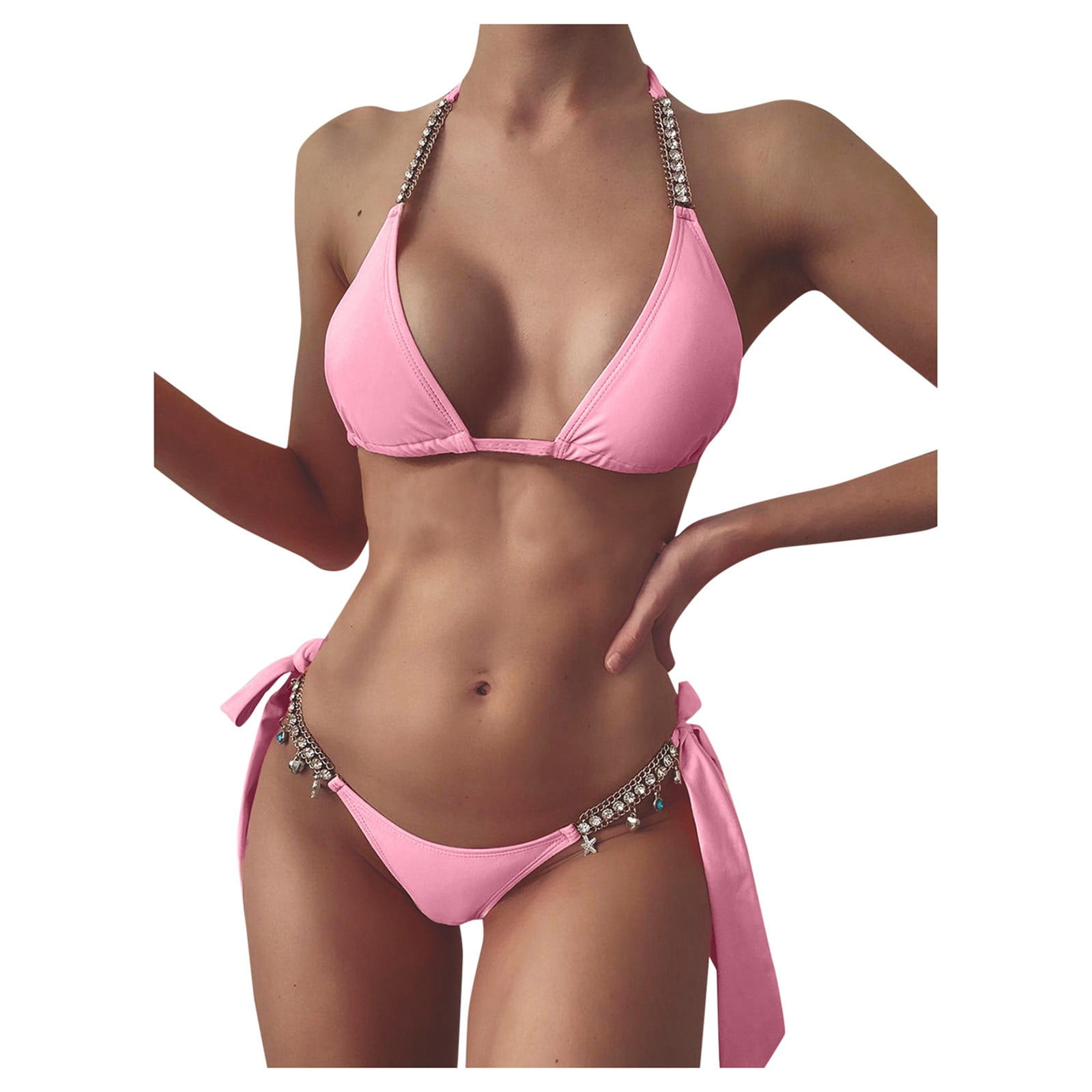 Women Solid Halter Padded Push Up Bikini Set Swimsuit Swimwear Bathing Suit 