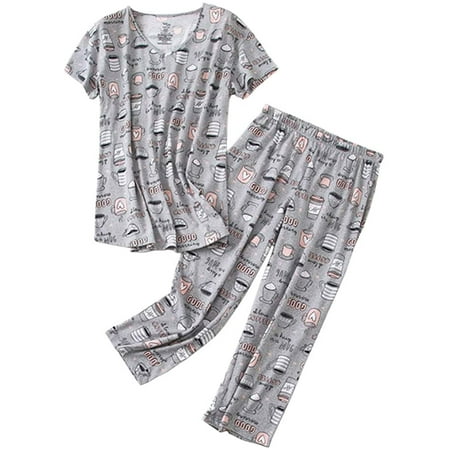 Women's Cute Cartoon Pajamas Casual 2 Pieces Sleepwear Set Nightwear ...