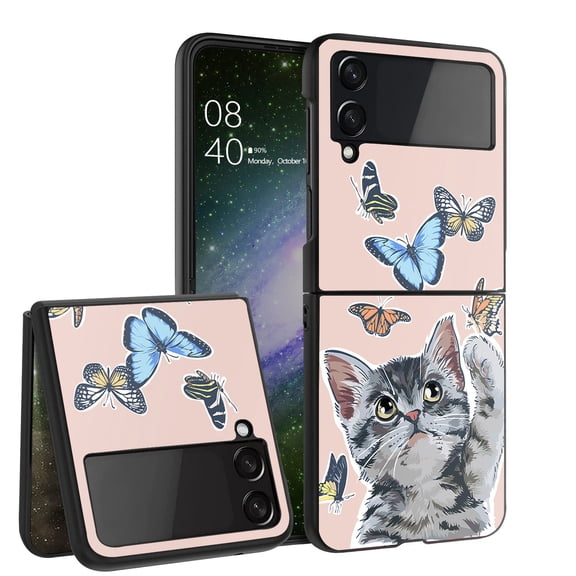 ANJ  Hard Protective Printed Case Cover Compatible with Samsung Galaxy Z Flip 4 - Curious Cat